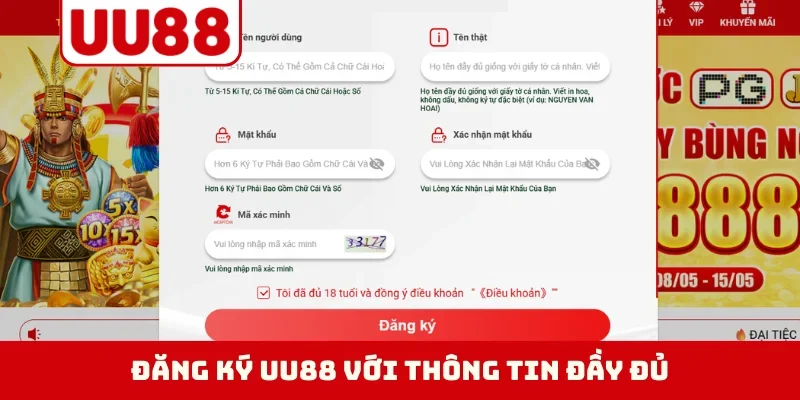 Đăng ký UU88 với thông tin đầy đủ