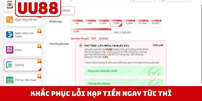 Khắc phục lỗi nạp tiền ngay tức thì