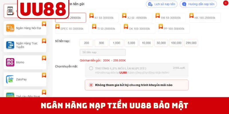 Ngân hàng nạp tiền UU88 bảo mật