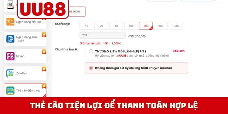 Thẻ cào tiện lợi để thanh toán hợp lệ