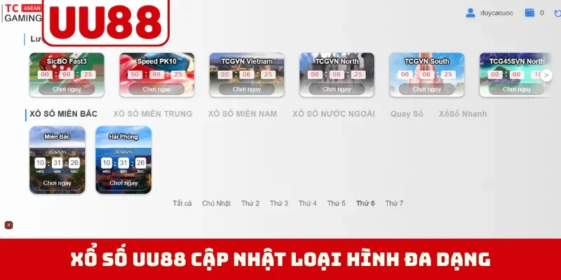 Xổ số UU88 cập nhật loại hình đa dạng